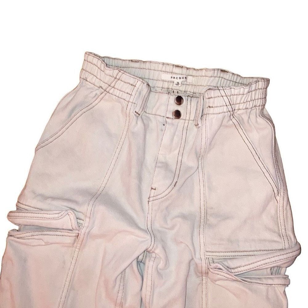 Pacsun Size XS White Cream High Waisted Slim Fit Cargo Pants Seam Detailing - Picture 5 of 7